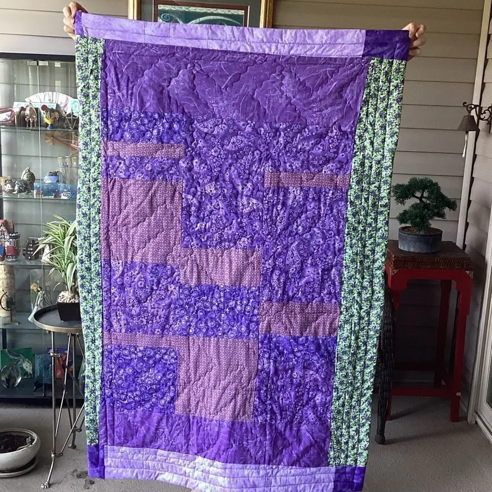 NWT Hand Crafted Greens and Purples Quilt